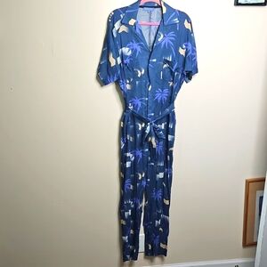 Paradised Apres Jumpsuit Medium Belted Collared Zip Up EUC